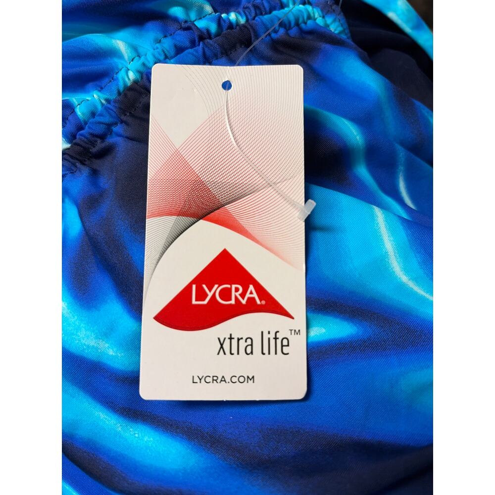 Lands’ End Blue Abstract Tankini Top Size 6 Ruched Swim Top - Picture 6 of 7